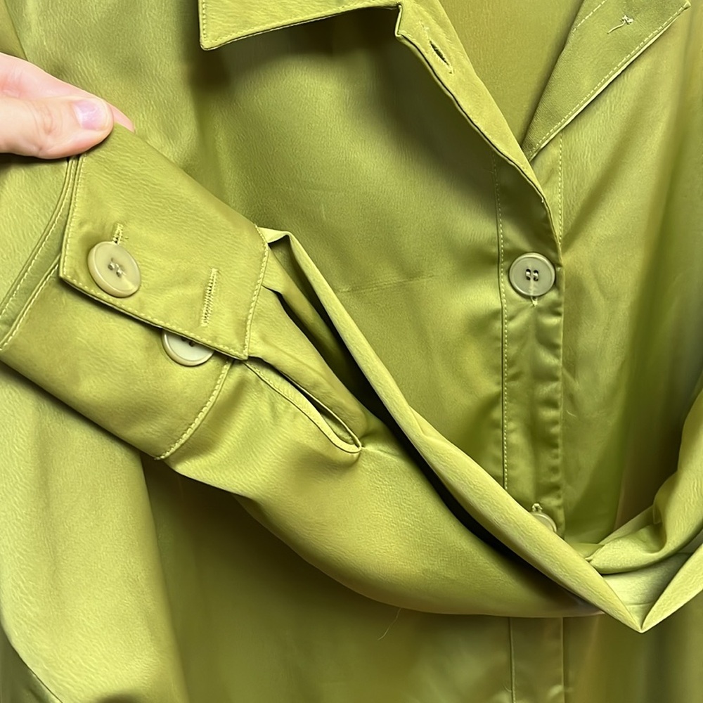 Nasty Gal Green Satin Longline Button-Up Shirt - image 4